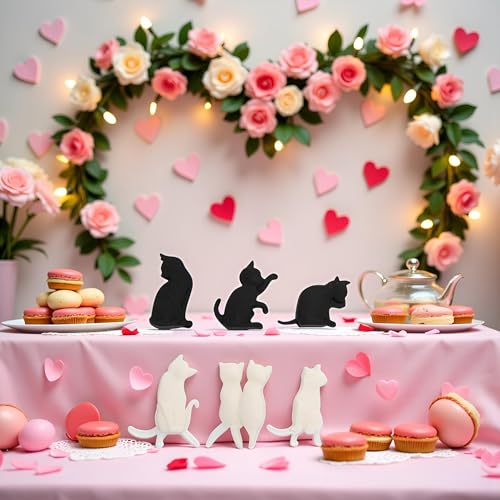 6Pcs Heat-Resistant Silicone Tea Bag Clips Set Cartoon Cat-Shaped Reusable Holders Tea Bag Holder for Bags Drink Markers Tea Accessories, Tea Bag Coasters Coffee, Tea and Espresso (White and Black)