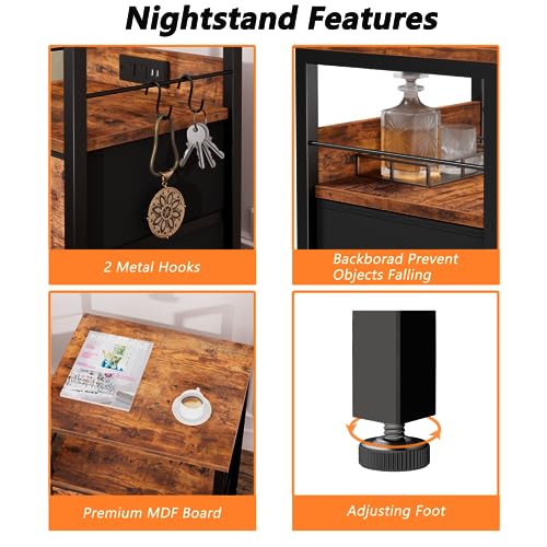 image for Furologee End Table with Charging Station, Nightstand with Fabric Draw