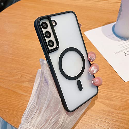 Étui magnétique pour Samsung Galaxy S22 Plus avec coque mate translucide noire et anneau