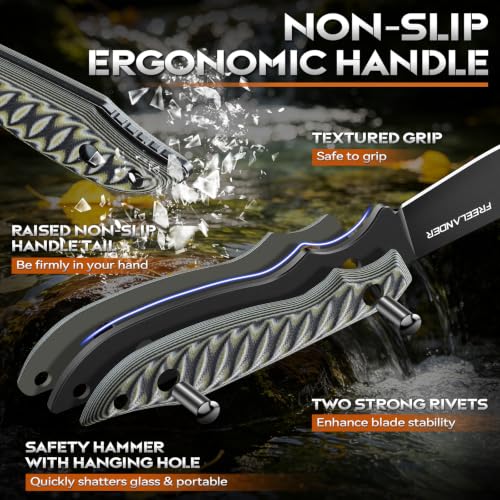 Freelander Outdoor Messer D2 Stahl Full Tang Survival Campingmesser, Grau – Ansicht 5