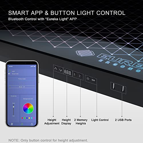 Eureka Ergonomic Music Sensing Rgb Led Lights Glass Gaming Standing Desk, Smart Dual Motor Electric Height Adjustable Home Office Computer Studio Gamer Table Gifts 47 Inch Gtg W Usb Ports, App Control #TOP4