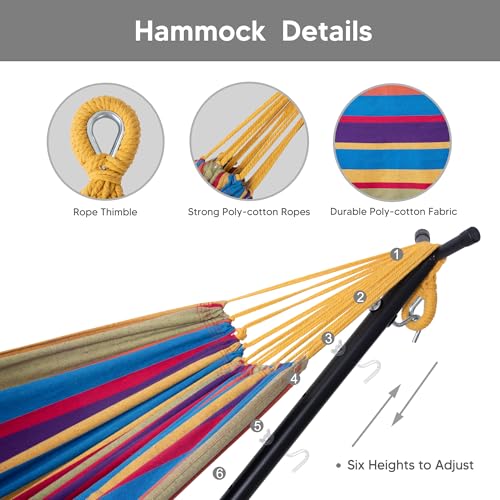 Image of SUNCREAT 2-in-1 Convertible Backyard Fabric Hammock with Stand, Rainbow