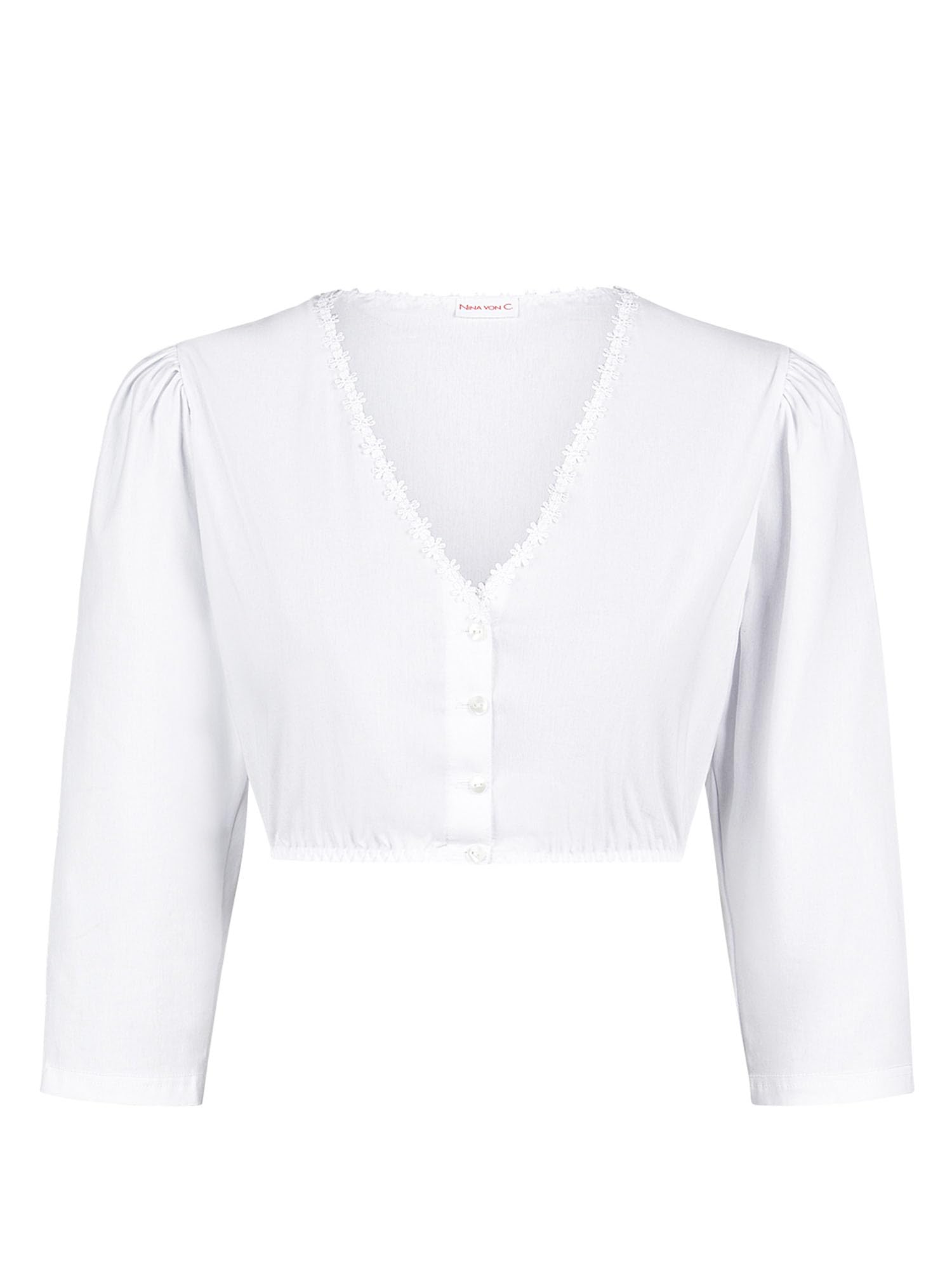 Nina von C Dirndl-Bluse 3/4 Arm Erika 97 471 427 0 | hoher Baumwollanteil | dezente Knopfleiste | leichte Puffärmel | 32-48 |