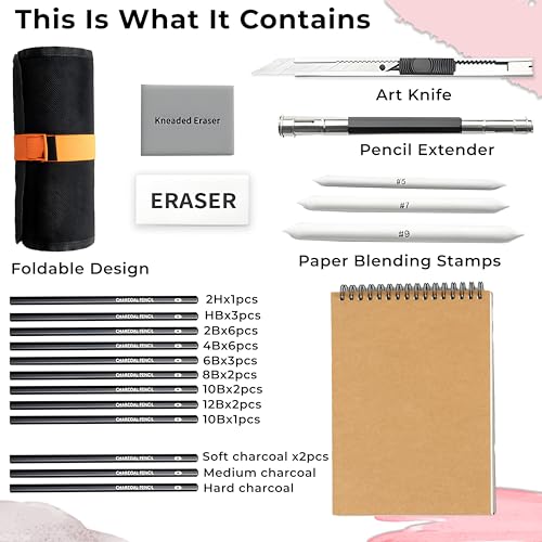 Image of DaKos Sketch Pencil Set, Drawing Pencil Set and Shading Pencils Set for Artists, Perfect Sketching Kit of Charcol Pencil and Shading Art with A5 Sketch Book and Rolling Pouch (38 Pieces)