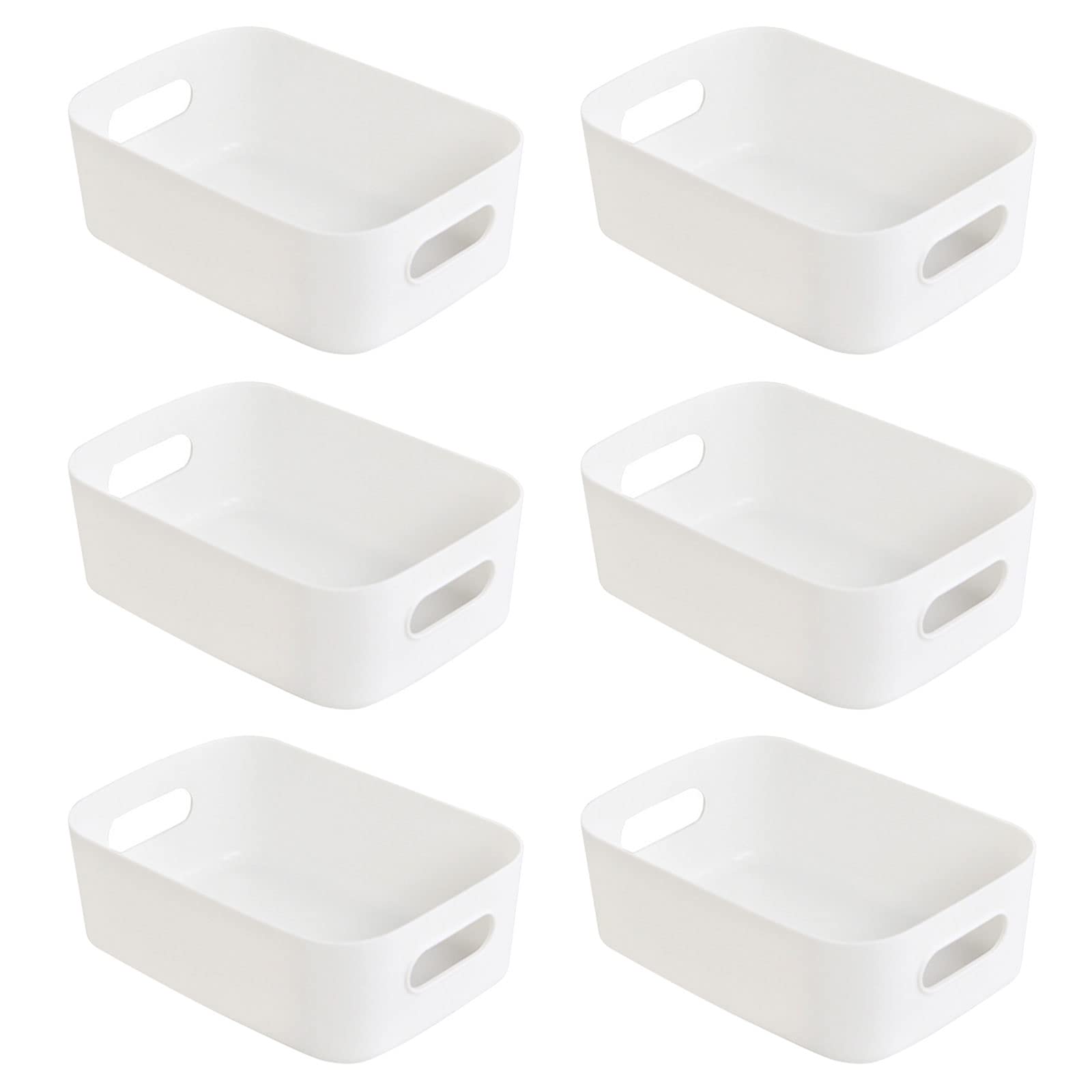 6 Piezas Cestas de Almacenaje, Cajas Organizadoras de Plástico con Asas, Cestas Almacenaje, Cesta de Ordenación, Cesta de Almacenamiento para Hogar Cocina Baño, 21x14x7cm (Blanco)