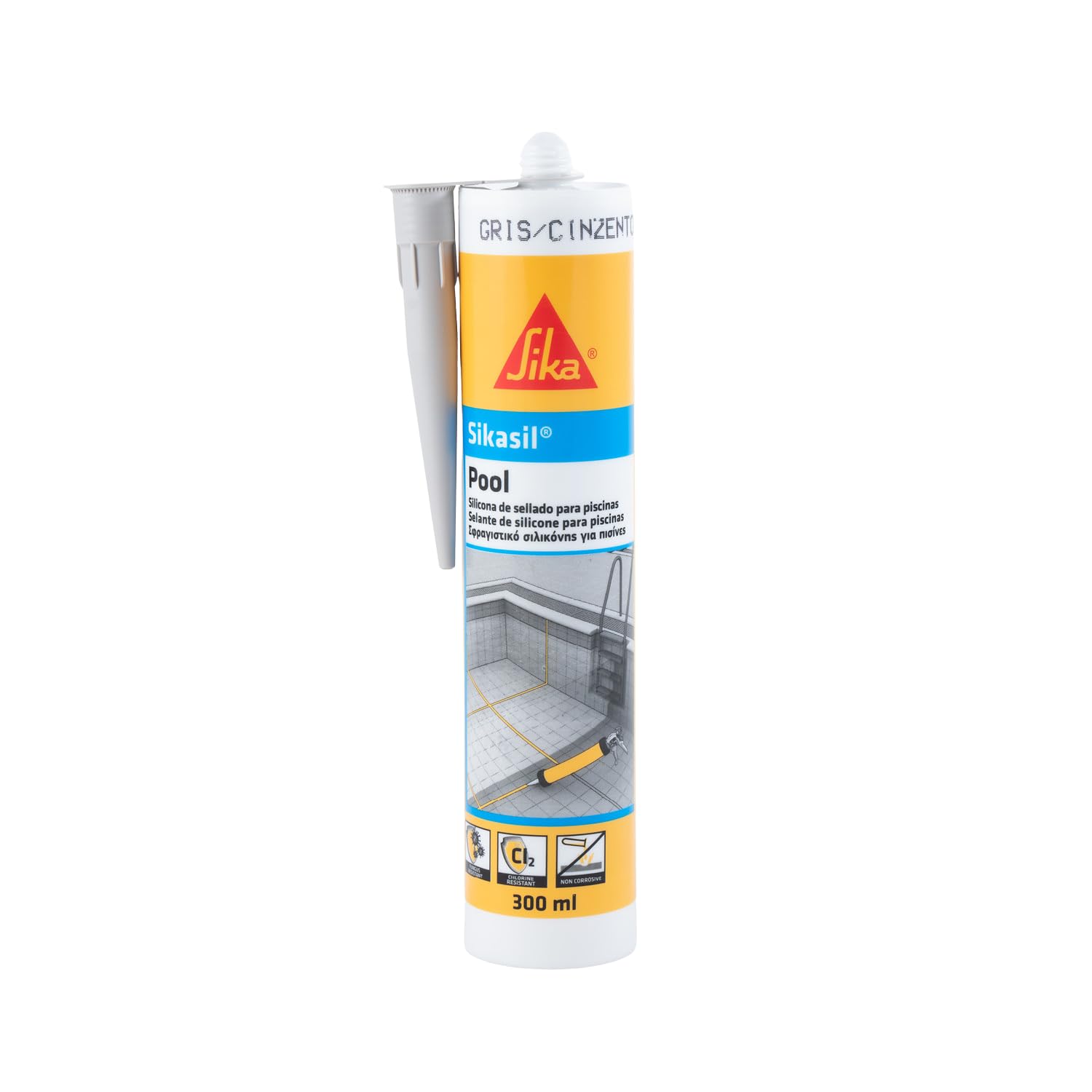 SIKA - Sellador de Silicona neutra para juntas en piscinas - Sikasil Pool - Gris - Alta resistencia al cloro y antifungicida - 300ml