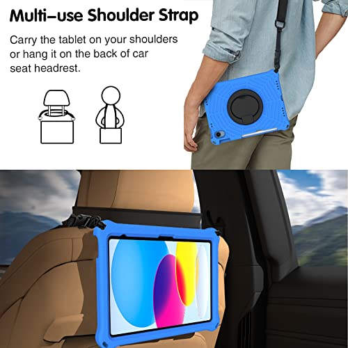 Coque iPad 10e génération antichoc en EVA bleu avec poignée rotative - 4