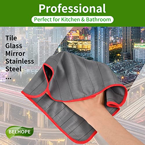Belhope Glass Polishing Cloth Streak Free Miracle Cleaning Cloth, Lint Free Microfiber Cleaning Rags For Glasses Kitchen Dish Mirrors Easy Clean, 12"X12", 6 Pack, Grey #TOP3