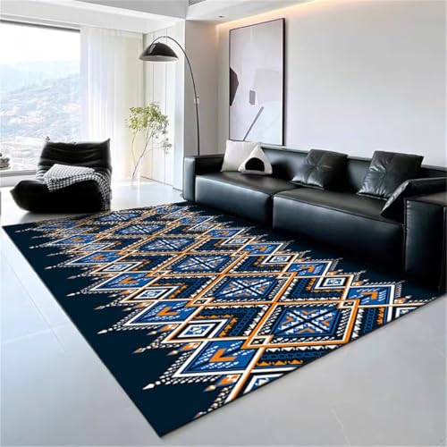 Grand tapis de salon bleu géométrique 60x120cm au design haut de gamme - 2