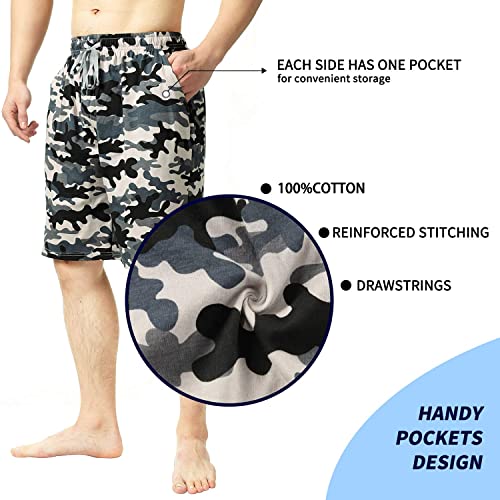 Bintangor Men's Pajama Shorts 100% Cotton Sleep Knit Elastic Waistband Lounge Wear Pj Shorts 2 Pack Mazarine+Camouflage Blue Xxl #TOP3