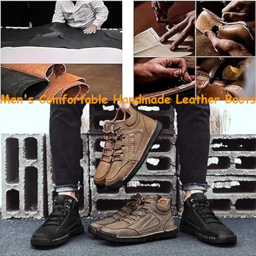 Mens Hiking Boots,Men's Comfortable Handmade Leather Boots, Non-Slip Arch Support Waterproof Hiking Shoes Walking Sneakers3