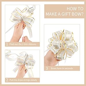 AMCAMI 20 Pieces Christmas Pull Bows for Gift Wrapping Big White Bows for Christmas tree for Gift Baskets Wine Bottles Floral Decoration Ribbon and Bows for Wedding Birthdays Car Decoration