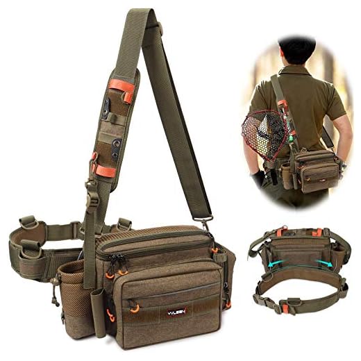 YVLEEN Sling Fishing Tackle Bag - Outdoor Fishing Tackle Storage Pack - 2022 Newest Design Water-Resistant Fishing Waist Bag Cross Body Fly Fishing Sling Pack