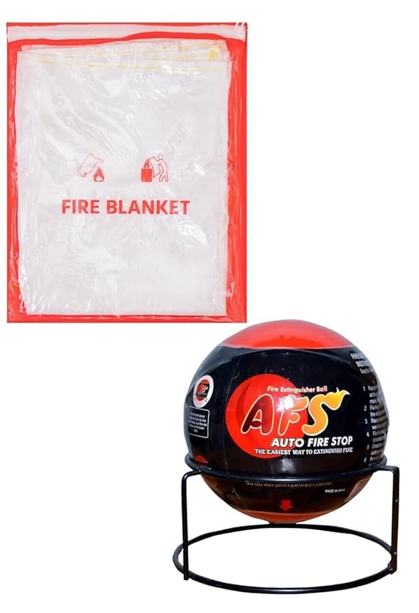 Image of Fire Safety Combo - Fire Blanket & Auto Fire Extinguisher Ball | Emergency Fire Protection Kit for Home, Kitchen, Office & Car (Fire Ball+Fire Blanket 1x1m)