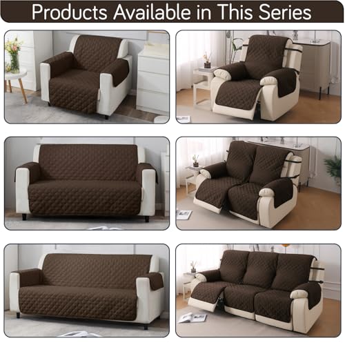 Image of HOKIPO 'UrbanQuilt' Recliner Sofa Cover Mat for 1 Seater | Quilted Polyester 1-Piece Design with SecureFit Dual Belt, Chocolate Brown (AR-6069-M1)