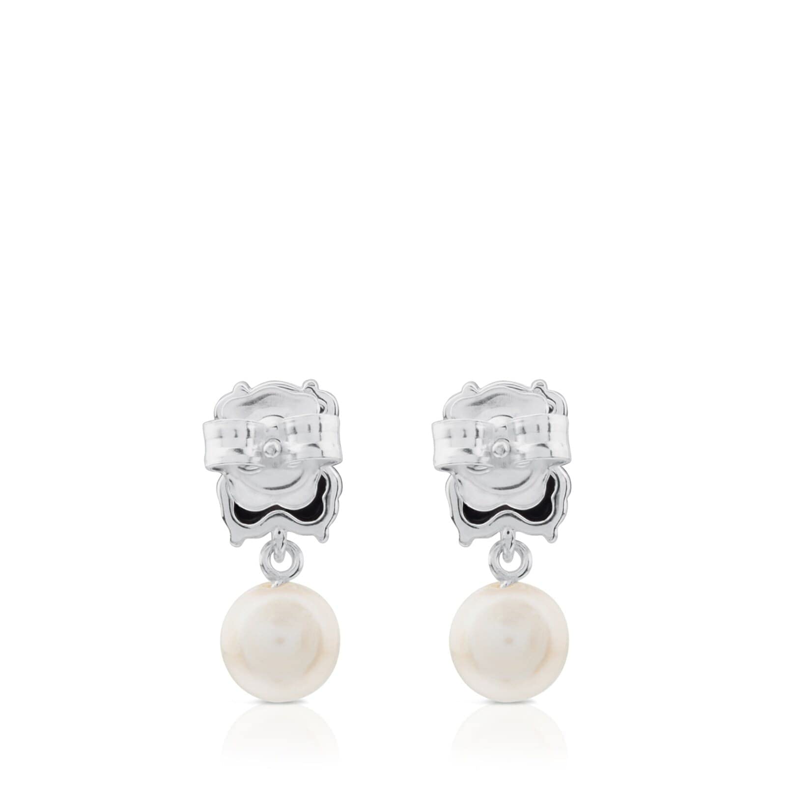 TOUS Pendientes de Plata de Primera Ley para Mujer con Motivo Oso Onix y Perla Cultivada Espinela, Fino y Elegante, Colección Erma