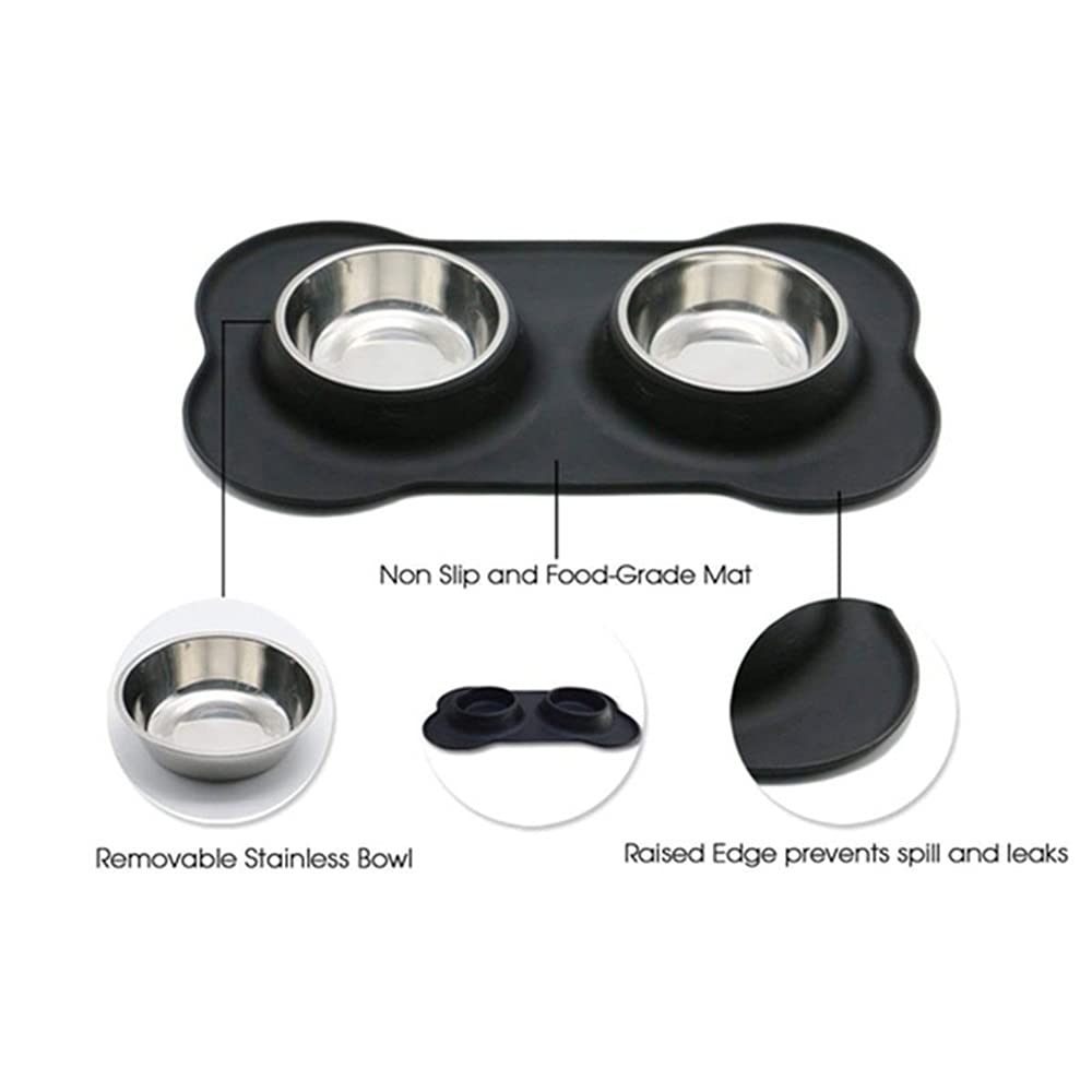 RTHGTFGW Comedero Perro Cuencos for perros Acero inoxidable Agua y alimentación Alimentador de alimentos con estera de silicona resistente al deslizamiento sin derrame for mascotas Perrito Pequeños pe