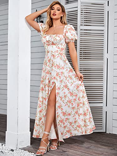 Image of KUTUMAI Women Summer Puff Sleeve Off Shoulder Floral Flowy Long Maxi Dress