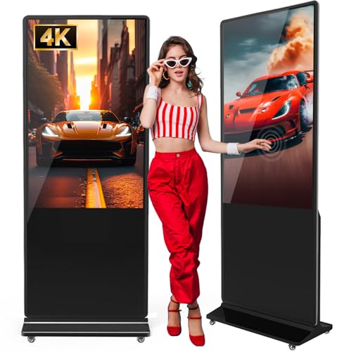 JIYANG 55 Inch Indoor Touchscreen Digital Signage Floor Standing Digital Interactive Kiosks LCD Totem Monitor with WiFi/USB Input Auto Media Player Android System,Free Customization Logo