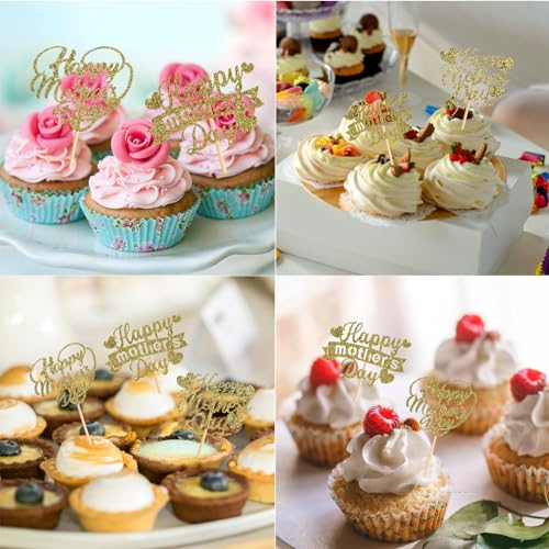 Zycozzn MOTHERDAYCP-GOLD 60Pcs Happy Mother'S Day Cupcake Toppers,Glitter Hollow Heart Love Mother Birthday Cupcake Picks thumb #4