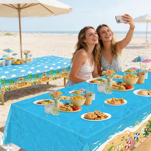 Nappes de plage d'été, 4 paquets de nappes à thème hawaïen Décorations de fête Nappes pour piscine de plage d'été Décorations de fête à thème hawaïen, 130 x 220 cm – vue 4