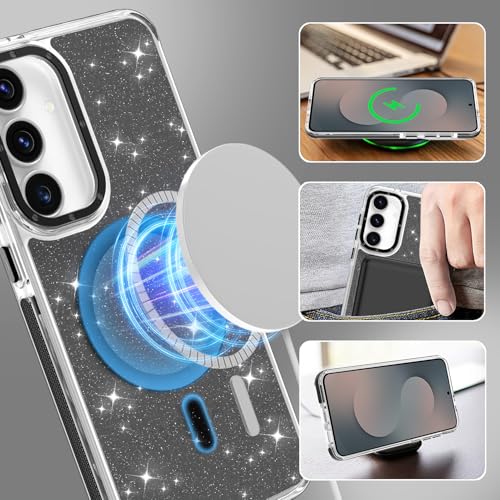 Image of Magnetic Case for Samsung Galaxy S25 FE 5G [Compatible with Magsafe] [Bling Glitter Fluorescent Design] [1 Screen Protector] Slim Translucent Matte Case for Galaxy S25 FE 5G 6.7 inch, Black