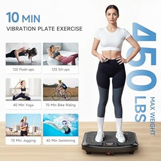 Vibration Plate Exercise Machine,Vibration Plate Machine 199 Adjustable Speed,Vibrating Plate Exercise Machine Automatic Mode P1-P7,Vibration Platform with Bluetooth 450 Lbs Capacity(Raven Black)