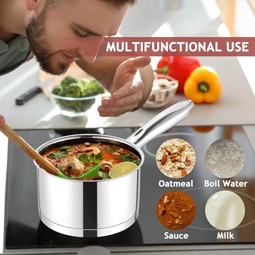 E-far 1 Quart Saucepan with Lid, Stainless Steel Small Sauce Pan Boiling Pot for Cooking, Compatible with All Stoves, Healthy & Non Toxic, Oven & Dishwasher Safe by E-far - Image 4