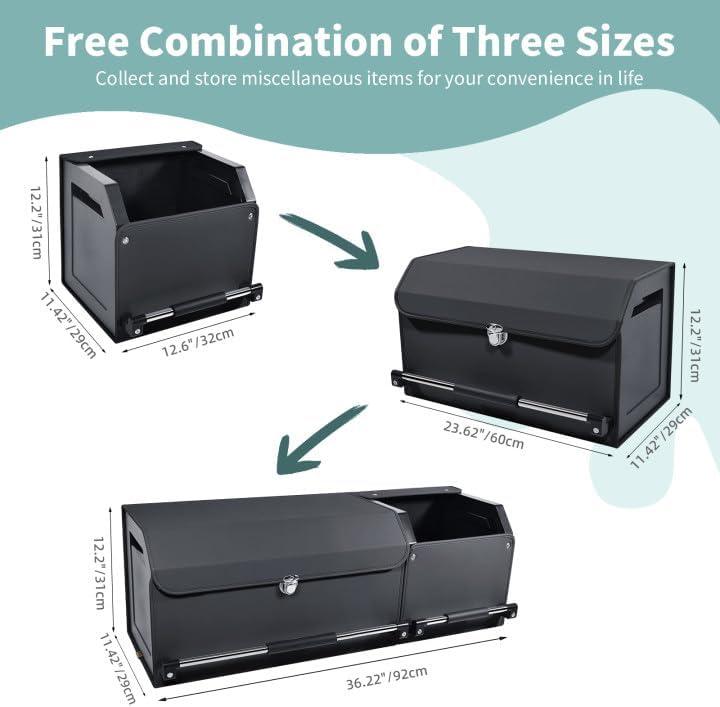 Miniatura 3 de Organizador de maletero de automóvil, organizador de almacenamiento plegable de cuero con tapa y asa resistente, organizador y almacenamiento para