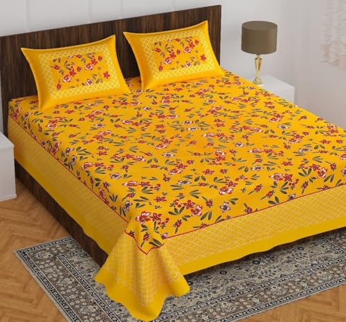 Image of Queenie 100% Pure Cotton Double Bed Sheet with 2 Pillow Covers, Bedsheet for Double Bed Cotton
