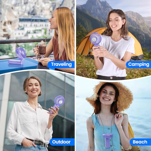 HandFan Upgraded 5200mAh Portable Handheld Fan with Lanyard, 5 Speeds Strong Airflow Hand Fan [27 Working Hours], 180° Foldable Compact Design Personal Fan for Travel/Disney/Concerts/Women(Purple) - image 5