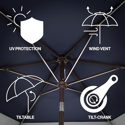 JONATHAN Y Spencer 9 ft. Solar LED Patio Umbrella, Navy/White by JONATHAN Y - Used condition - Image 3