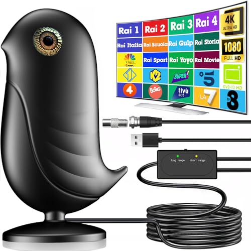 #Commissioniguadagnate<br>Antenna TV Interna Amplificata Potente Antenna TV Portatile con 600 km di Distanza di Ricezione Antenna da Interno Digitale Terrestre Supporto 4K / 1080P HDTV Con Cavo in Rame da 5m