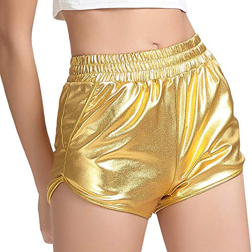 Women's Yoga Hot Shorts Elastic Waist Shiny Metallic Short Pants3