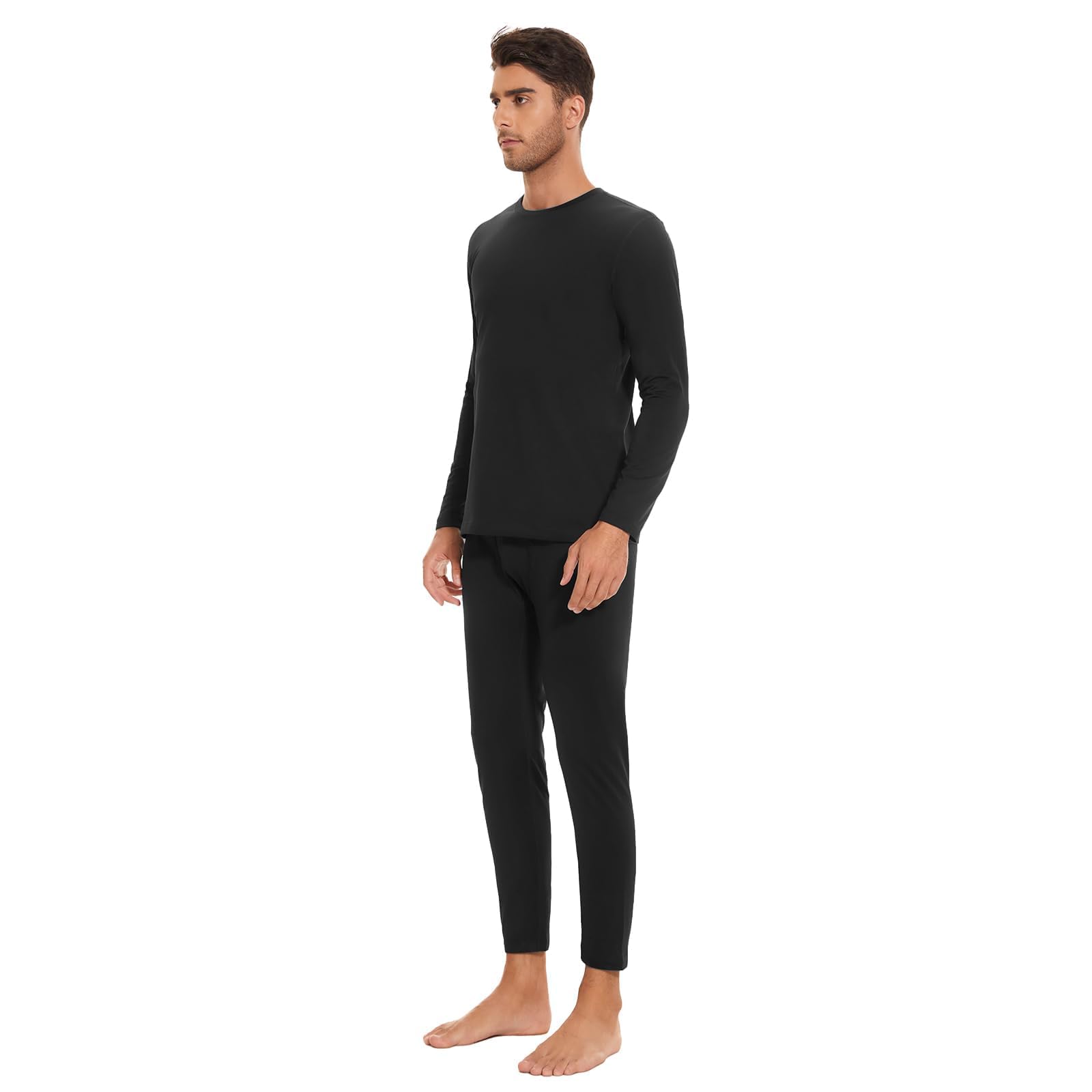 SIMIYA Conjunto de ropa interior térmica para hombre, ropa interior cálida con forro polar, parte superior e inferior ultraligeras con abertura, manga larga, ropa interior funcional de cuello redondo