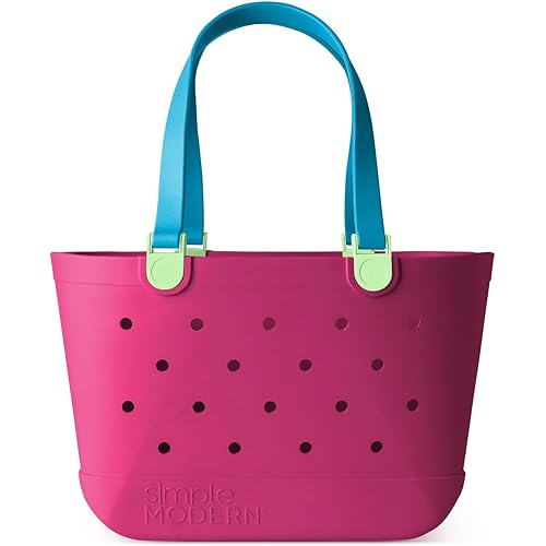 Simple Modern Beach Bag Rubber Tote | Waterproof Large Tote Bag with Zipper Pocket for Beach, Pool Boat, Groceries, Sports | Getaway Bag Collection | 80's Mix