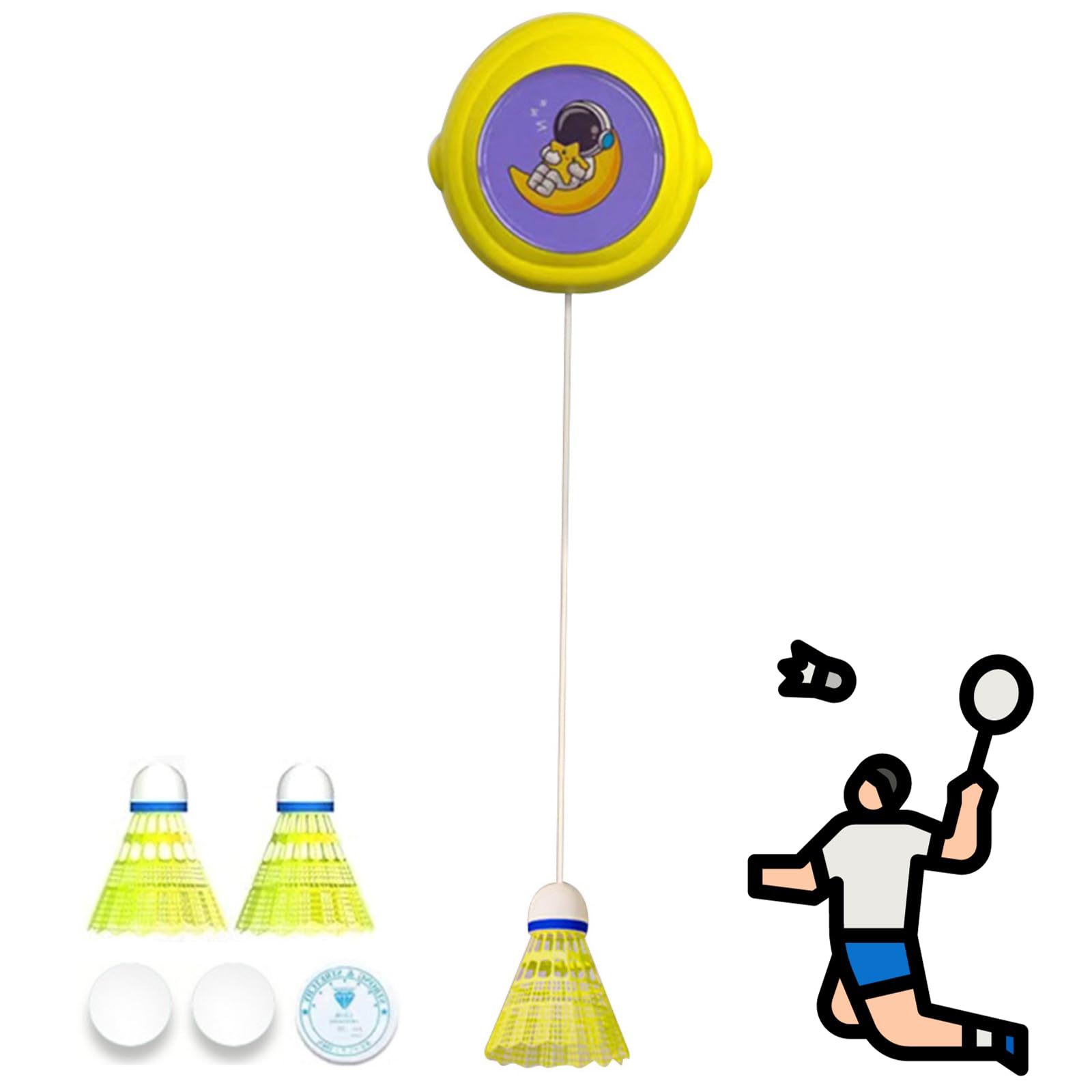 Badminton Training Tool, Self Practice Trainer Aid, Badminton Training Kit Practice Equipment, Self-Study Stretch Badminton Rebound Device Elastic Badminton Trainer Set (3 Balls without racket-yellow)