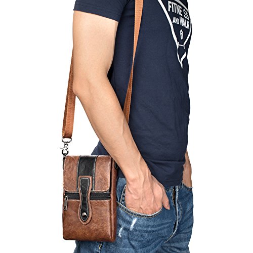 Image of Crossbody Cell Phone Bag Wallet, Leather Cell Phone Belt Clip Holder, Multifunction Messenger Holster Crossbody Purse with Shoulder Strap Waist Wallet Belt Clip Holder with Locking Carabiner Hook