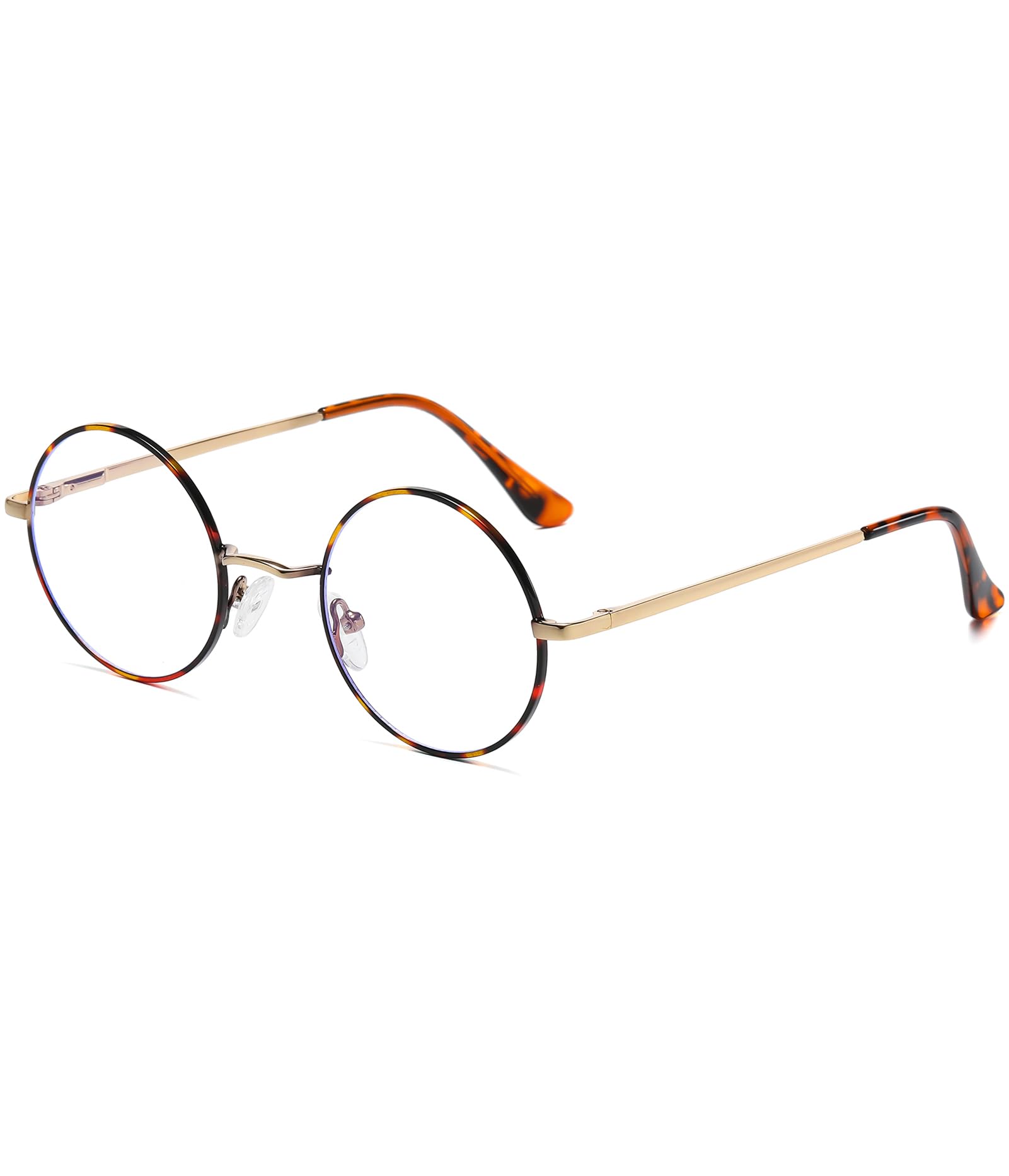 EYLRIM Round Blue Light Blocking Glasses for Women Men Circle Clear Lens Metal Frame Eyeglasses Non Prescription(A7 Leopard)