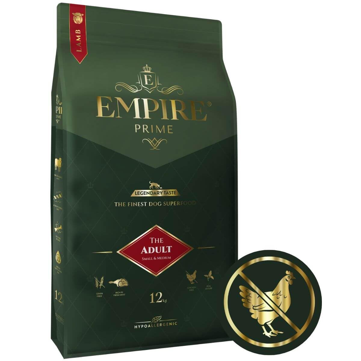 Empire Prime - Jednobiałkowa karma dla psów 12kg dla dorosłych psów małych i średnich ras - karma sucha dla psów bez zboża Senior - hipoalergiczna - bez kurczaka - bezglutenowa - naturalna