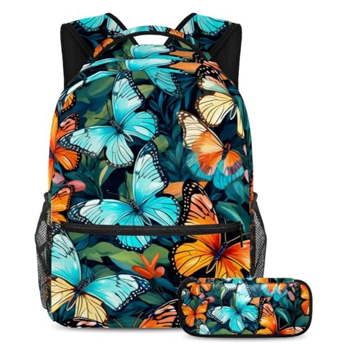 Sac à dos papillons colorés d'art 2 pièces grand format avec motifs artistiques vibrants