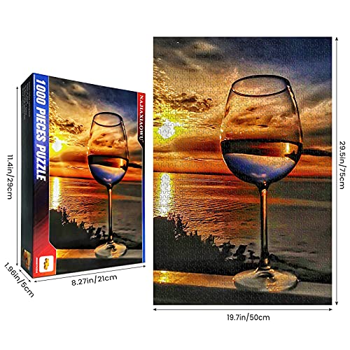 najiaxiaowu Puzzles para Adultos 1000 Piezas DIY Atardecer Mar Copa de Vino Rompecabezas de Madera para Niños y Adultos Decoración Moderna de Pared Arte Regalo Único 75 cm x 50 cm miniatura 2