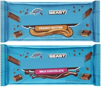 Feastables Mr Beast Milk Chocolate | Treats for Kids | Small Gifts Presents | 2   60g, Milk Chocolate & Milk Peanut Butter