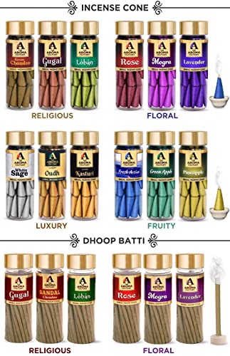 Image of The Aroma Factory Incense Dhoop Cone for Pooja, Loban (100% Herbal & 0% Charcoal) 2 Bottles x 30 Cones