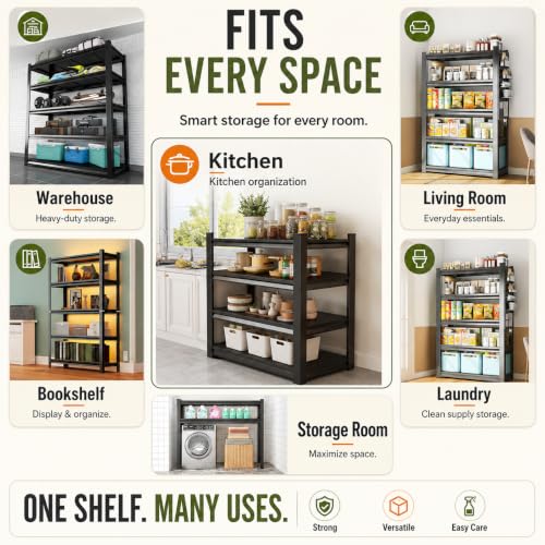 Image of Metal Shelving for Kitchen Small Spaces 3 Tier Adjustable Shelves Slim Storage Rack Heavy Duty Organizer for Pantry Apartment Corner Space Saving Appliance Stand. 31.5 inch H x 27.6 inch W x 13.8 inch D
