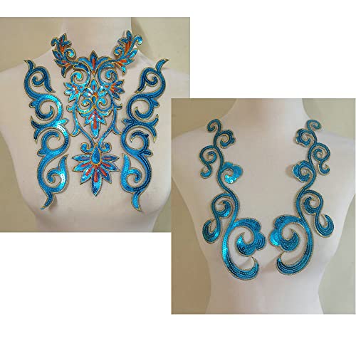 5Pcs Sky Blue Big Flower Sequins Embroidered Diy Applique Iron Patches #TOP8