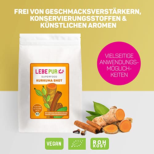 Lebepur BIO Kurkuma Shot 500g | ca. 200 Portionen hochdosiert Curcuma Shot, Ingwer Shot | 100% Bio-Gewürzmischung für Getränke | natürlicher Turmeric Shot I vegan