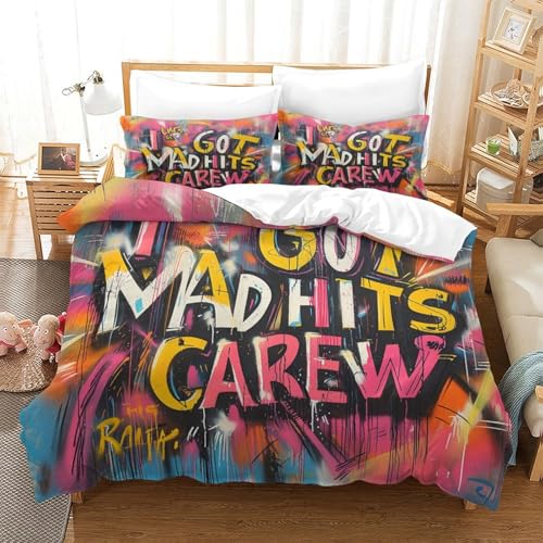 Housses de couettes graffiti 3D microfbre 200x200cm pour lit double avec 2 taies