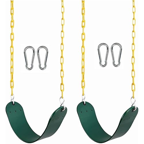 Yangogle Heavy Duty Swing Seat 66 Inches Chain Plastic Coated Swing Set Accessories Replacement Outdoor Playground Tree Swing Seat (B-Green*2)