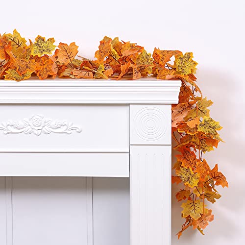 Afohome 2 Pack Fall Maple Leaf Garland Hanging Vine Garland Artificial Autumn Foliage Garland Vines For Home Wedding Fireplace Party Thanksgiving Day Christmas Decorations #TOP4